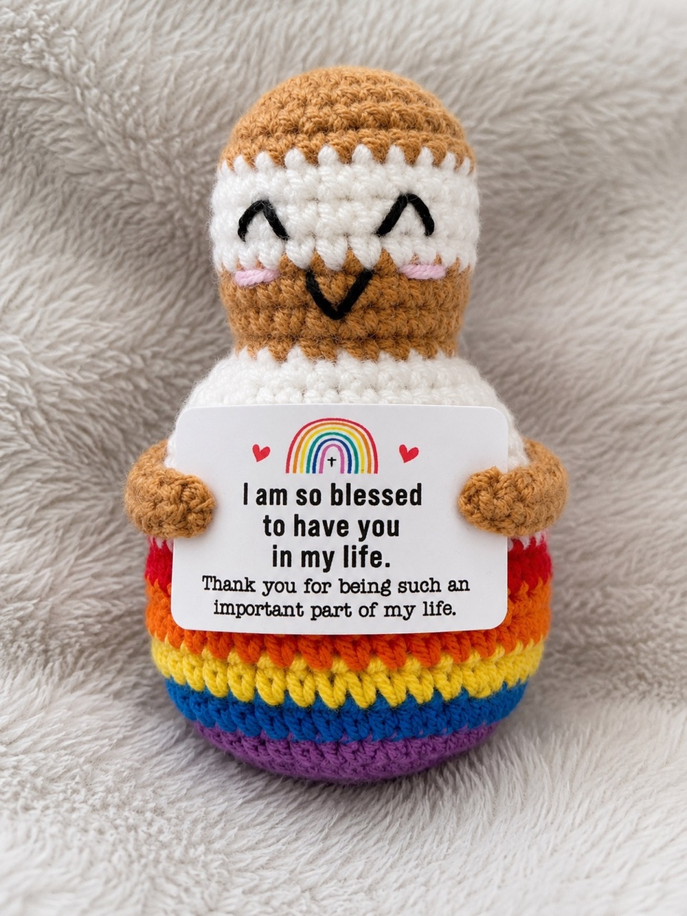 Crochet Emotional Support Plush With Inspirational Card Handmade Rainbow